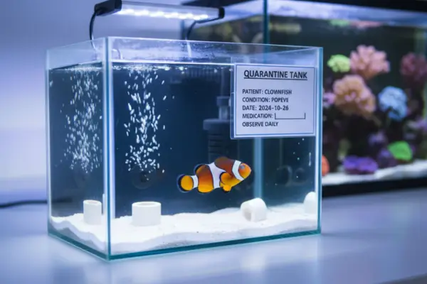 Quarentena para peixes com inflamação ocular em aquários marinhos